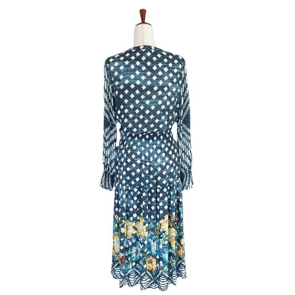 JOHNNY WAS Ciaga Mixed-Print Maxi Coverup Dress Blue Floral Geometric Size S - Picture 7 of 11